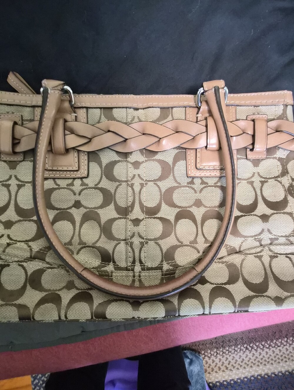 Coach Beige/Brown Signature Tote with Braided Leather Trim - Picture 3 of 6